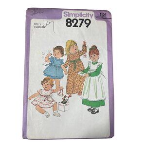 70s Simplicity 8279 Toddler Sewing Pattern Dress and Pinafore Size 1 Vintage CUT